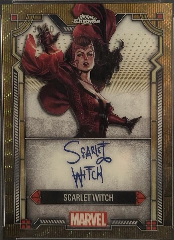 2024 Topps Chrome Character Autograph Scarlet Witch [Gold Wave] #MI-4 card