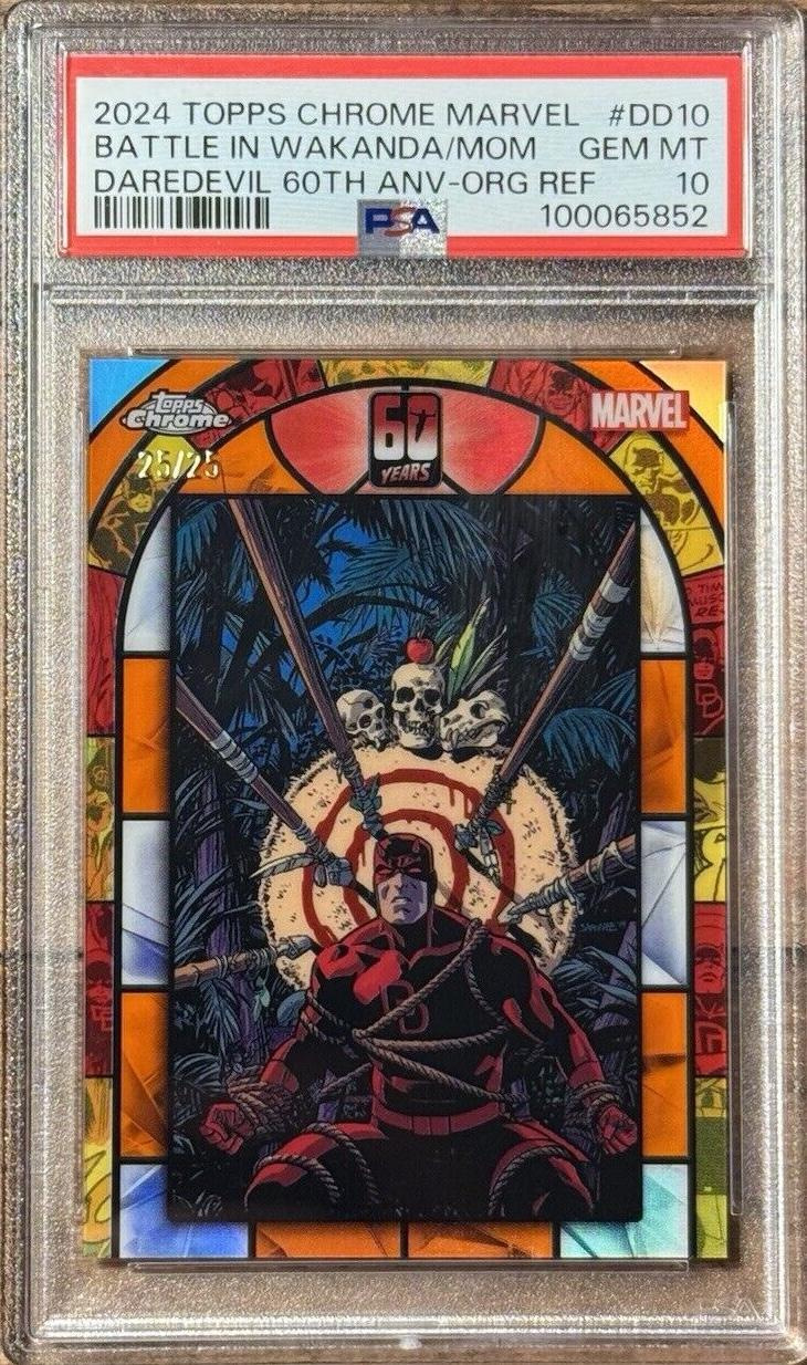 2024 Topps Chrome Daredevil 60th Anniversary Battle In Wakanda Rescues Mom [Orange Refractor] #DD-10 card