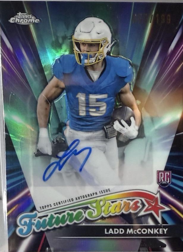 2024 Topps Chrome Future Stars Autograph Ladd McConkey [Aqua Refractor] #FSA-LM card