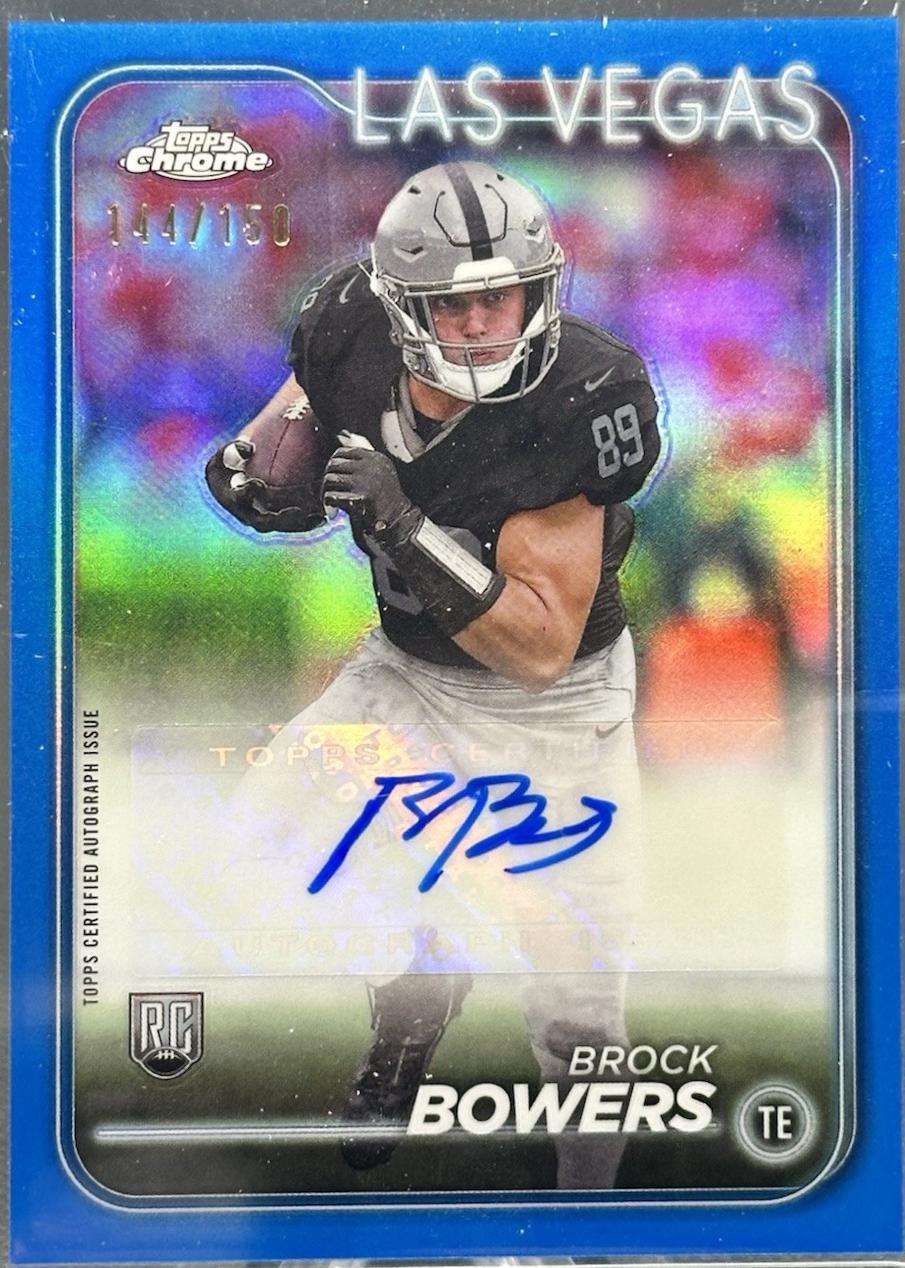 2024 Topps Chrome Rookie Autograph Brock Bowers [Blue Refractor] #RA-BBO card