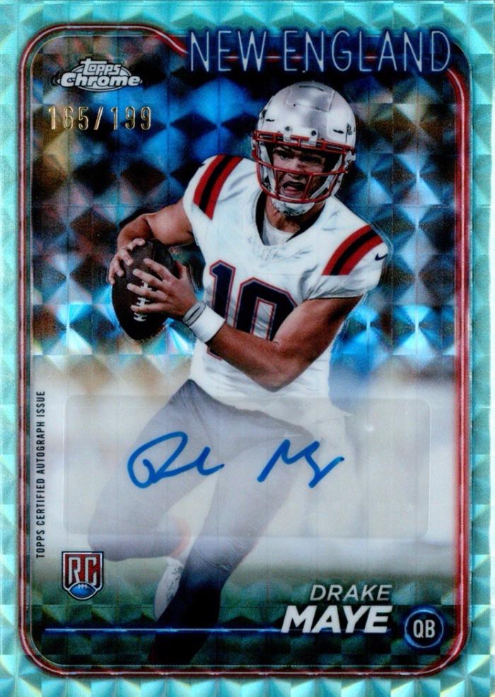 2024 Topps Chrome Rookie Autograph Drake Maye [Geometric Aqua Refractor] #RA-DMA card
