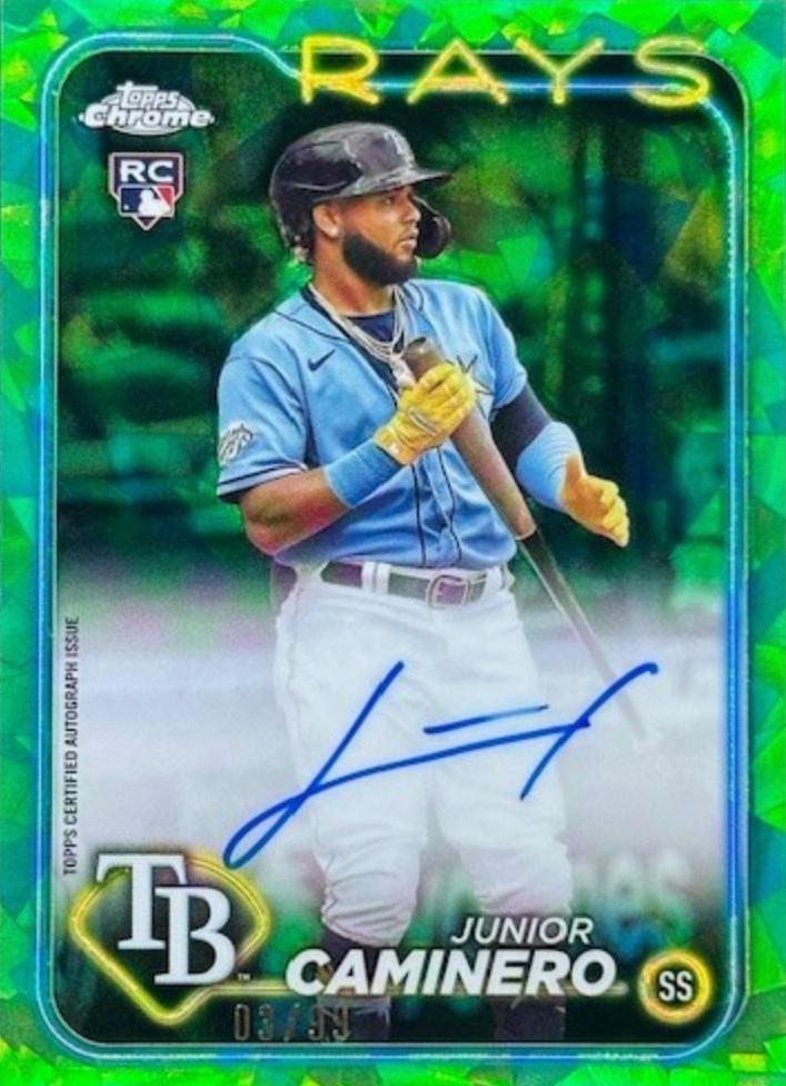 2024 Topps Chrome Sapphire Autograph Junior Caminero [Green] #CSA-JCA card