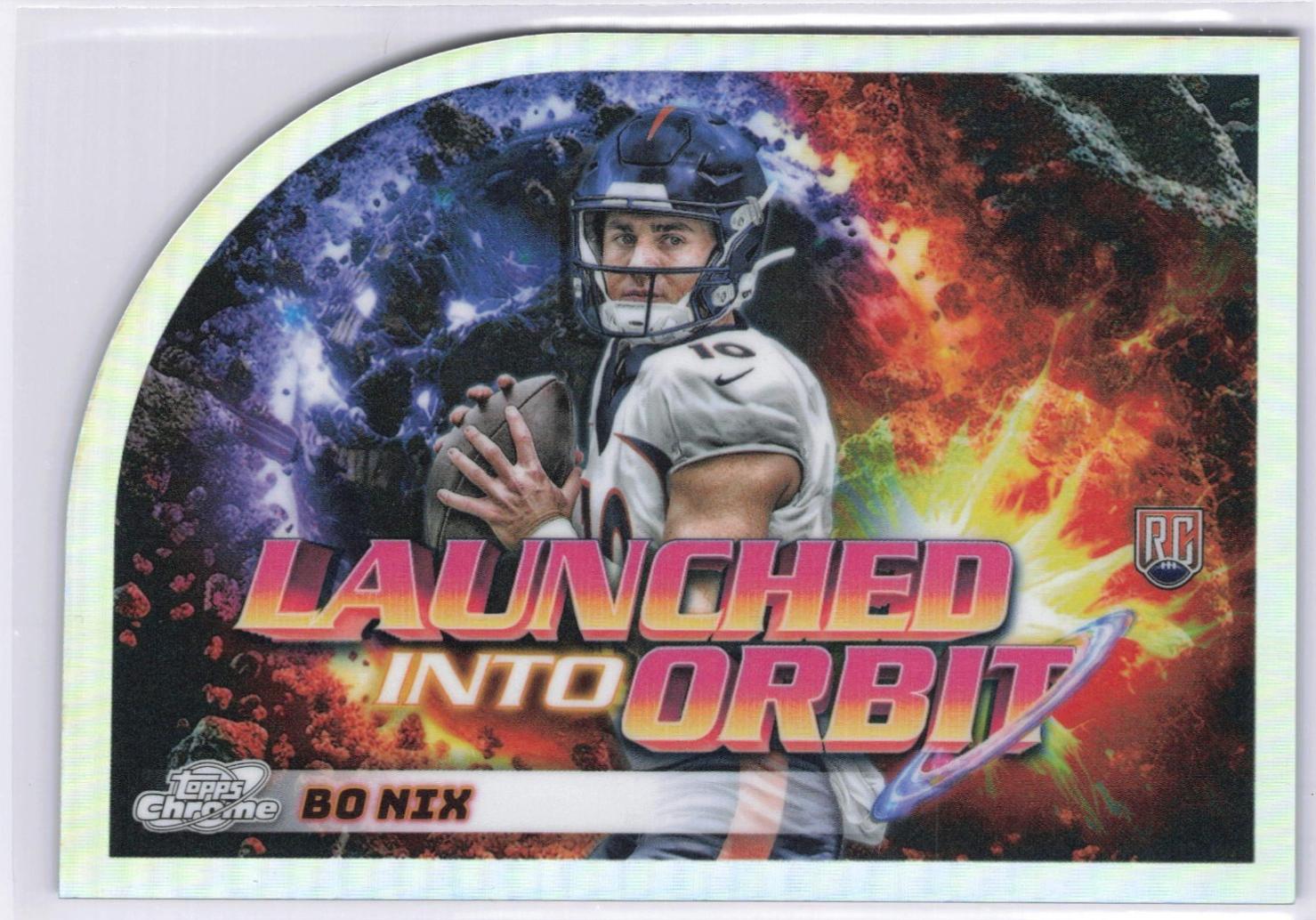 2024 Topps Cosmic Chrome Launched Into Orbit Bo Nix [Gold Interstellar Refractor] #LIO-6 card