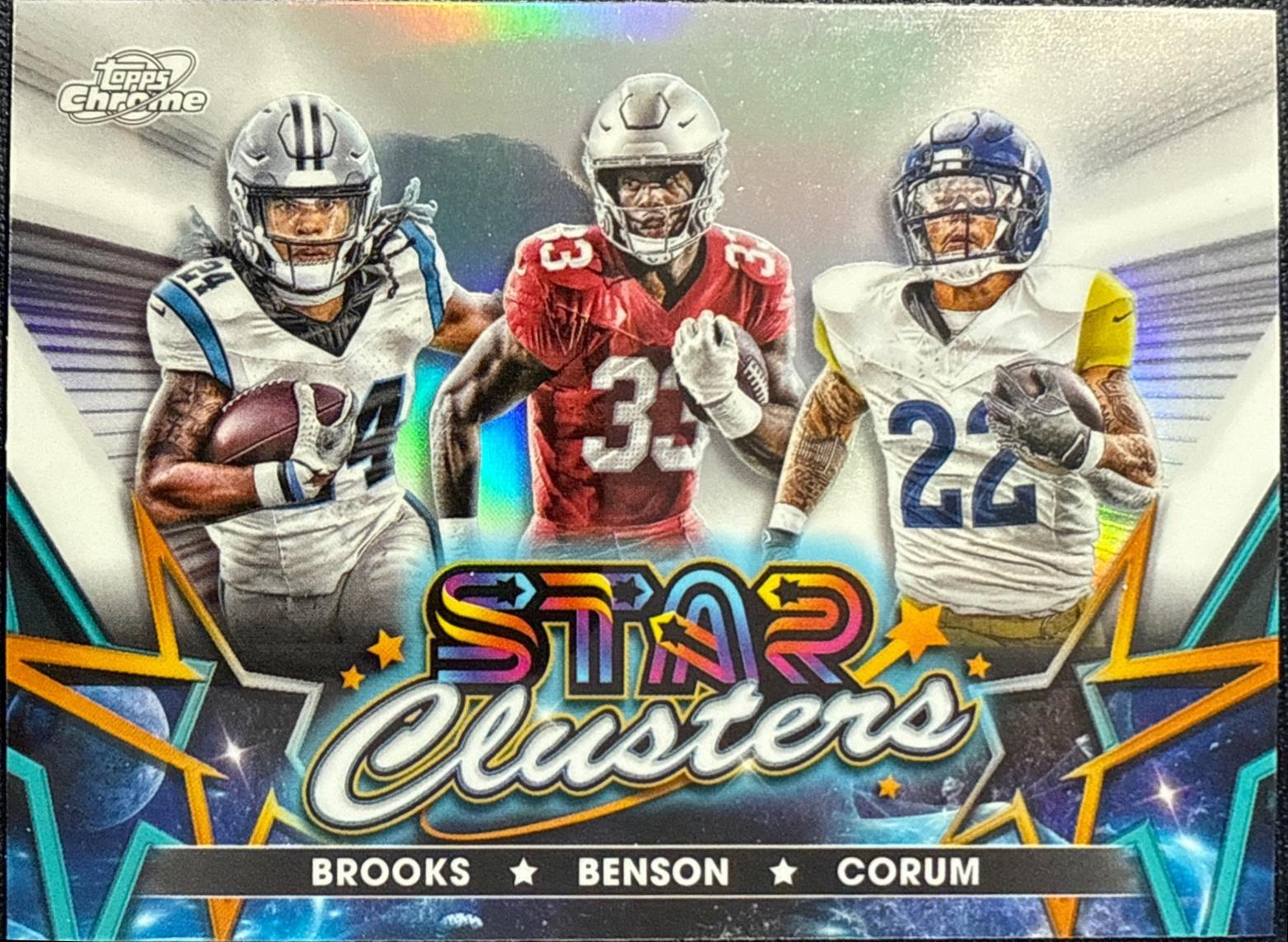 2024 Topps Cosmic Chrome Star Clusters Blake Corum / Jonathon Brooks / Trey Benson #SCL-7 card