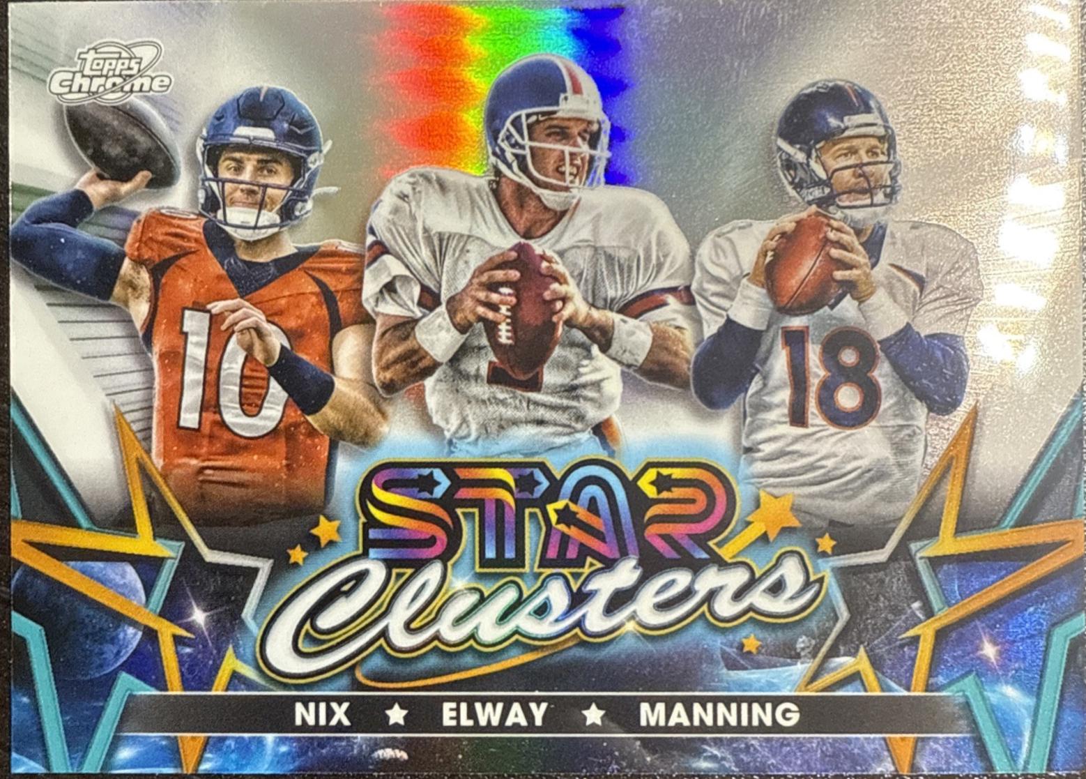 2024 Topps Cosmic Chrome Star Clusters Peyton Manning / John Elway / Bo Nix #SCL-2 card