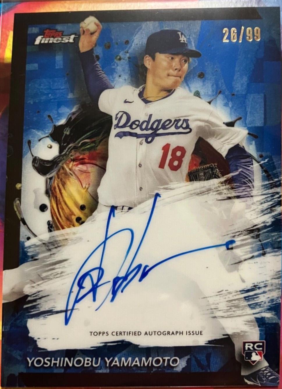 2024 Topps Finest Autograph Yoshinobu Yamamoto [Blue Refractor] #FA-YY card