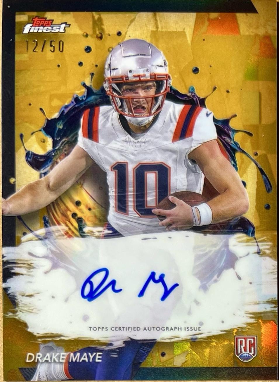 2024 Topps Finest Rookie Autograph Drake Maye [Gold Refractor] #RFA-DM card