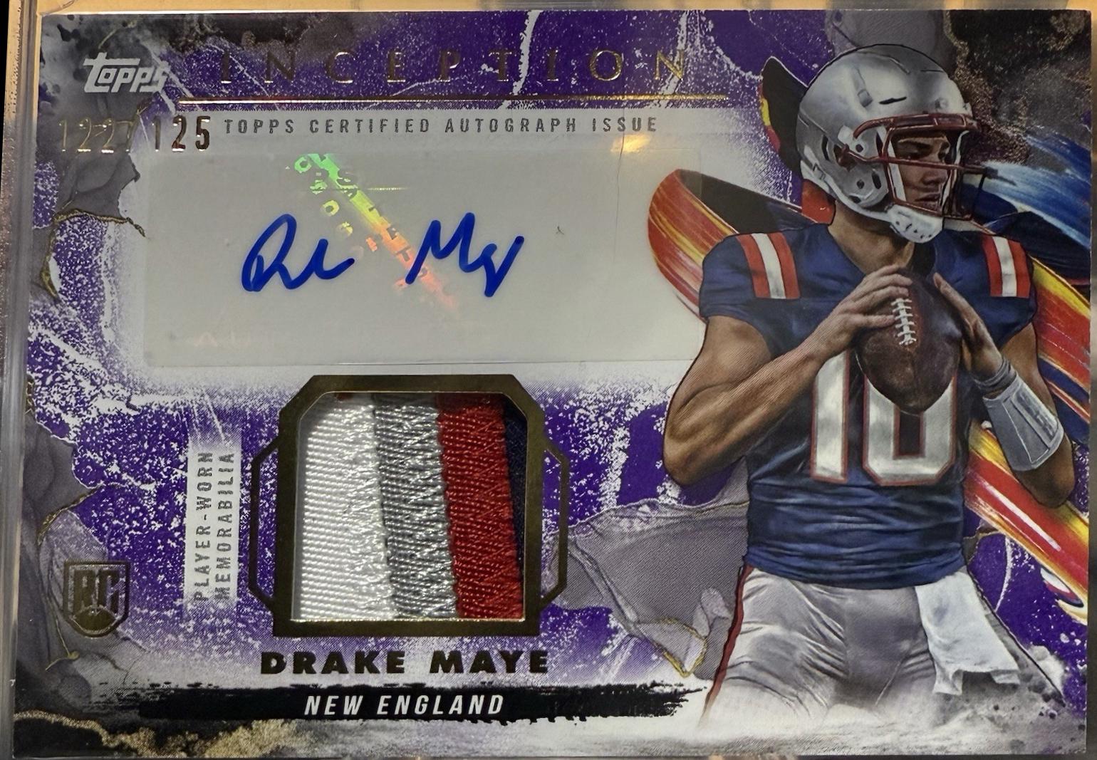 2024 Topps Inception Provenance Patch Autograph Drake Maye [Purple] #PPA-DM card