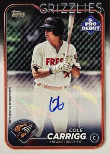 2024 Topps Pro Debut Cole Carrigg [Autograph] #PD-9 card