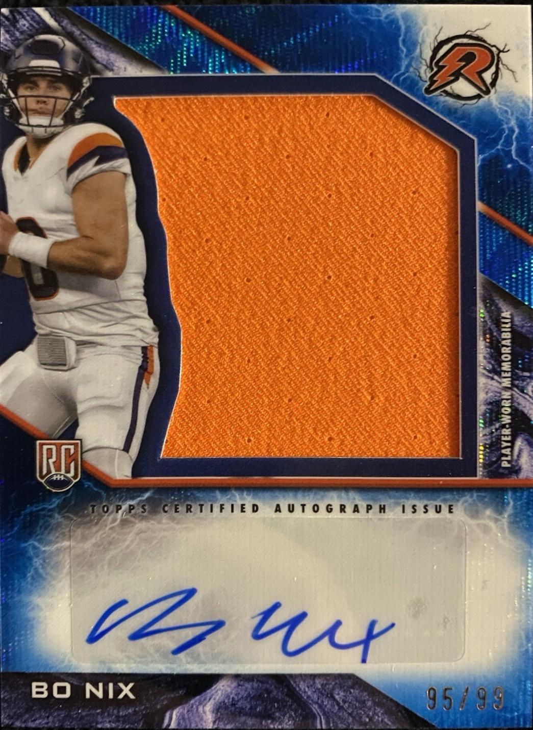 2024 Topps Resurgence Rookie Patch Autograph Bo Nix [Blue Surge] #RPA-BN card