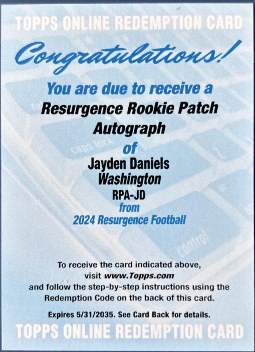 2024 Topps Resurgence Rookie Patch Autograph Jayden Daniels #RPA-JD card