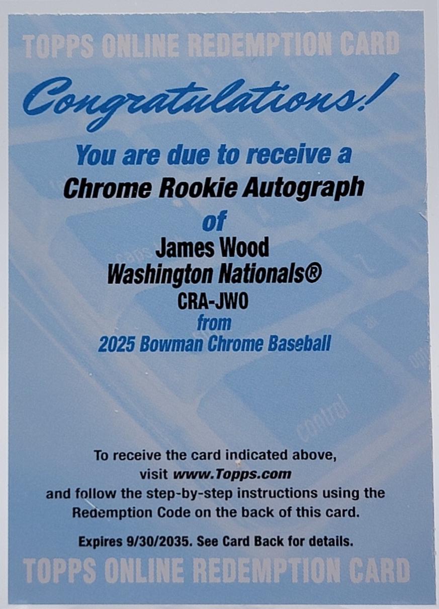 2025 Bowman Chrome Rookie Autograph James Wood #CRA-JWO card