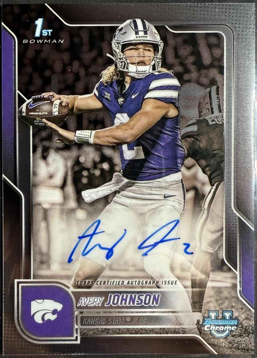 2025 Bowman Chrome University Prospect Autograph Avery Johnson #BCA-AJ card