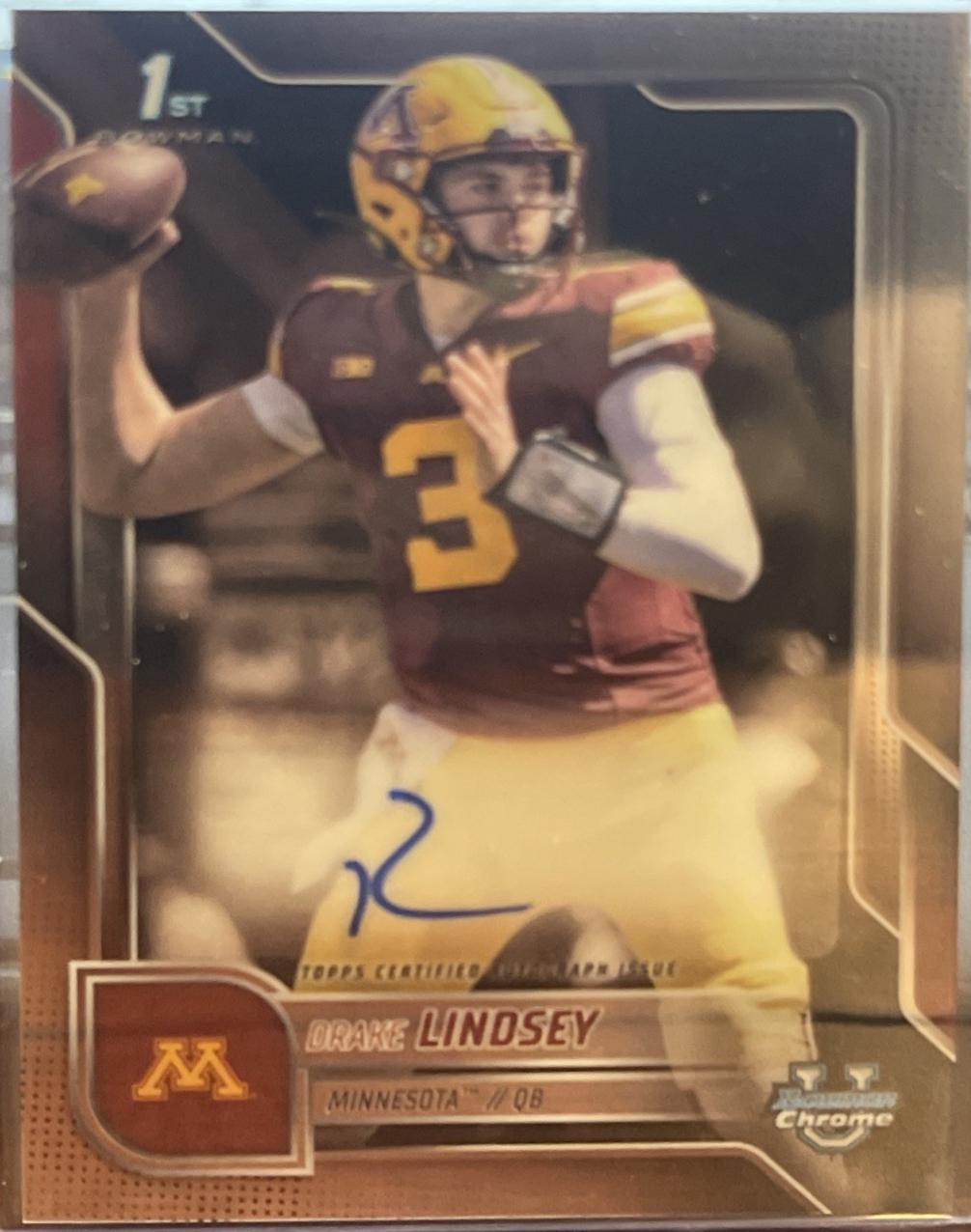 2025 Bowman Chrome University Prospect Autograph Drake Lindsey #BCA-DLI card