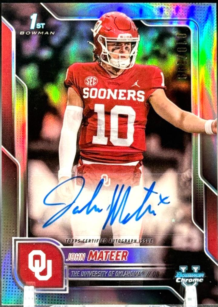 2025 Bowman Chrome University Prospect Autograph John Mateer [Refractor] #BCA-JM card