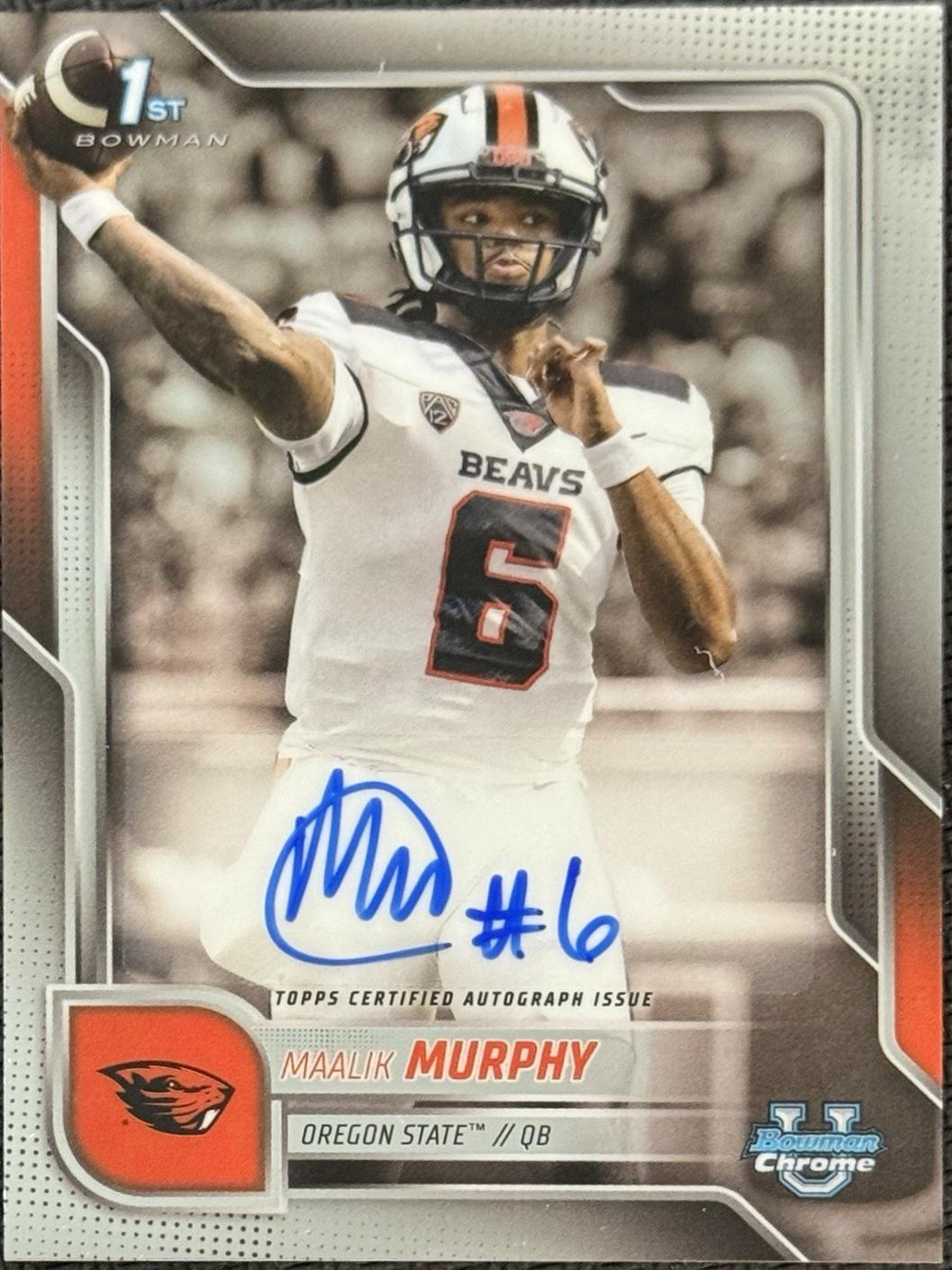 2025 Bowman Chrome University Prospect Autograph Maalik Murphy #BCA-MAM card