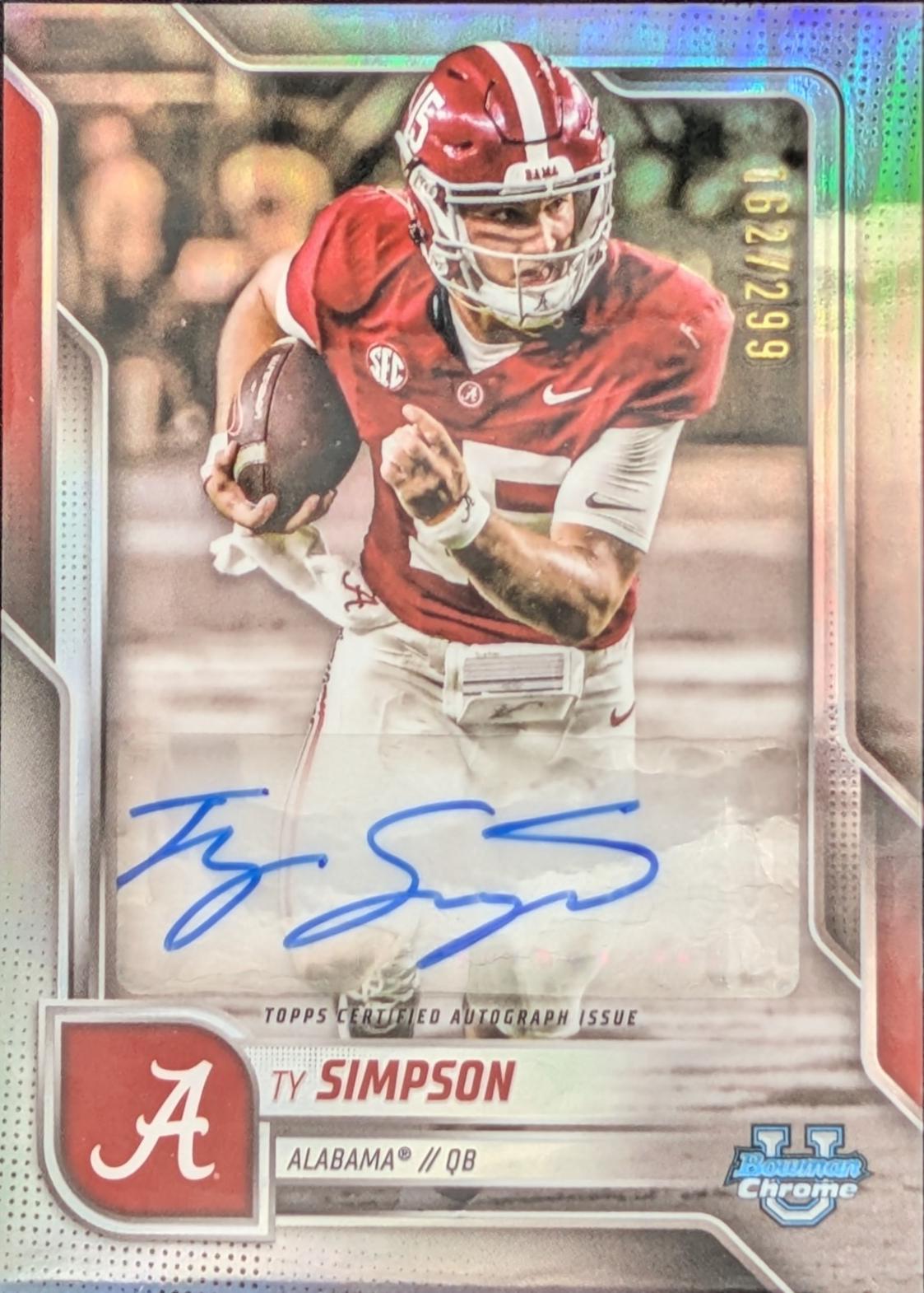 2025 Bowman Chrome University Prospect Autograph Ty Simpson [Refractor] #BCA-TS card
