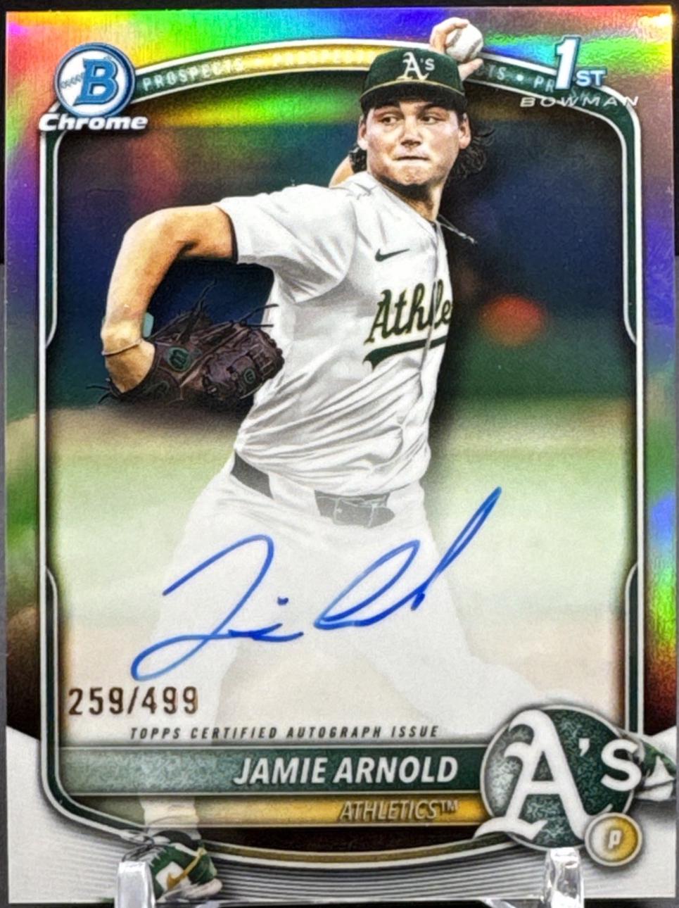 2025 Bowman Draft Chrome Prospect Autograph Jamie Arnold [Refractor] #CPA-JA card