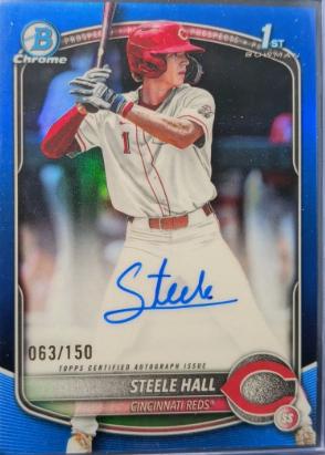 2025 Bowman Draft Chrome Prospect Autograph Steele Hall [Blue Refractor] #CPA-SHA card