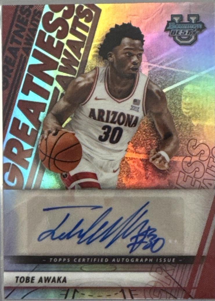 2025 Bowman University Best Greatness Awaits Autograph Tobe Awaka #GA-TA card