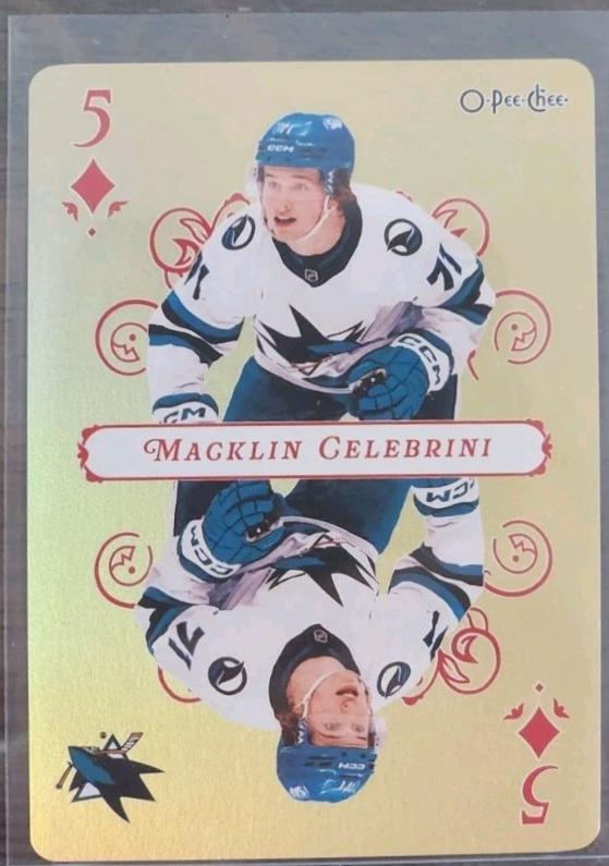 2025 O-Pee-Chee Playing Card Macklin Celebrini #5-DIAMONDS card