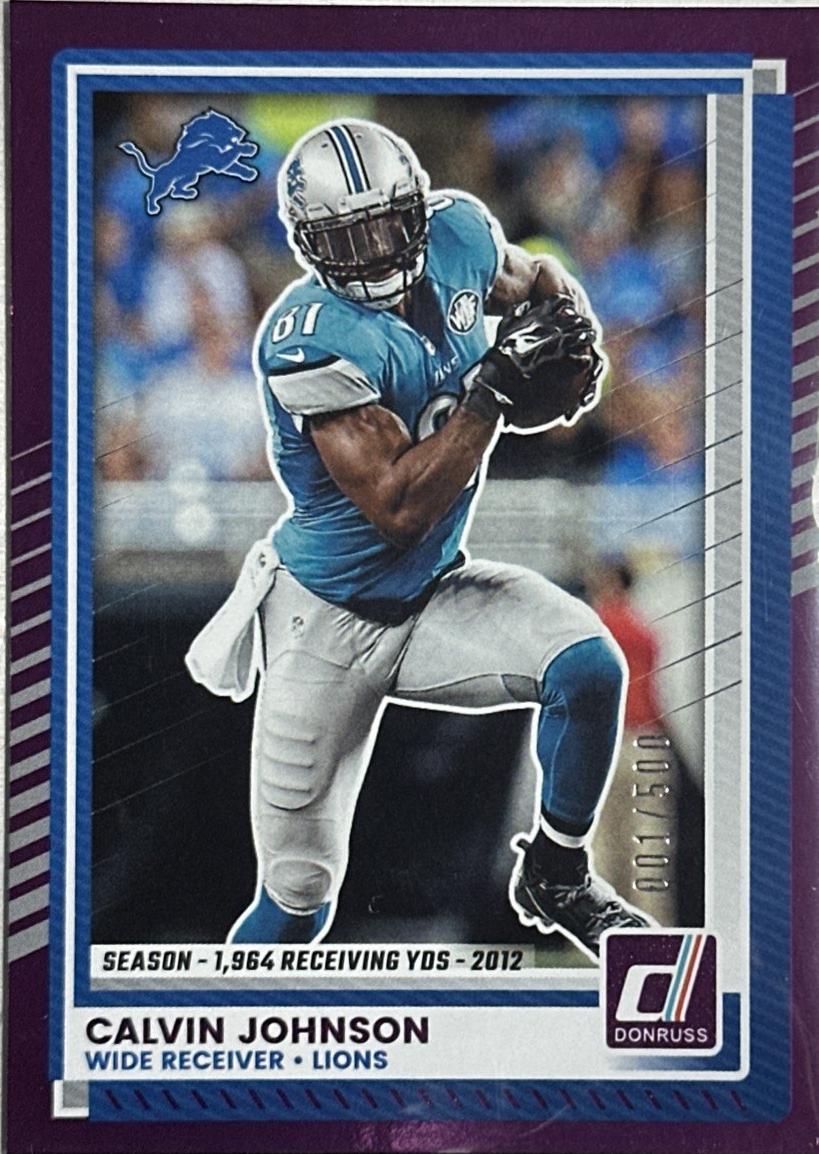 2025 Panini Donruss Calvin Johnson [Press Proof Purple] #24 card