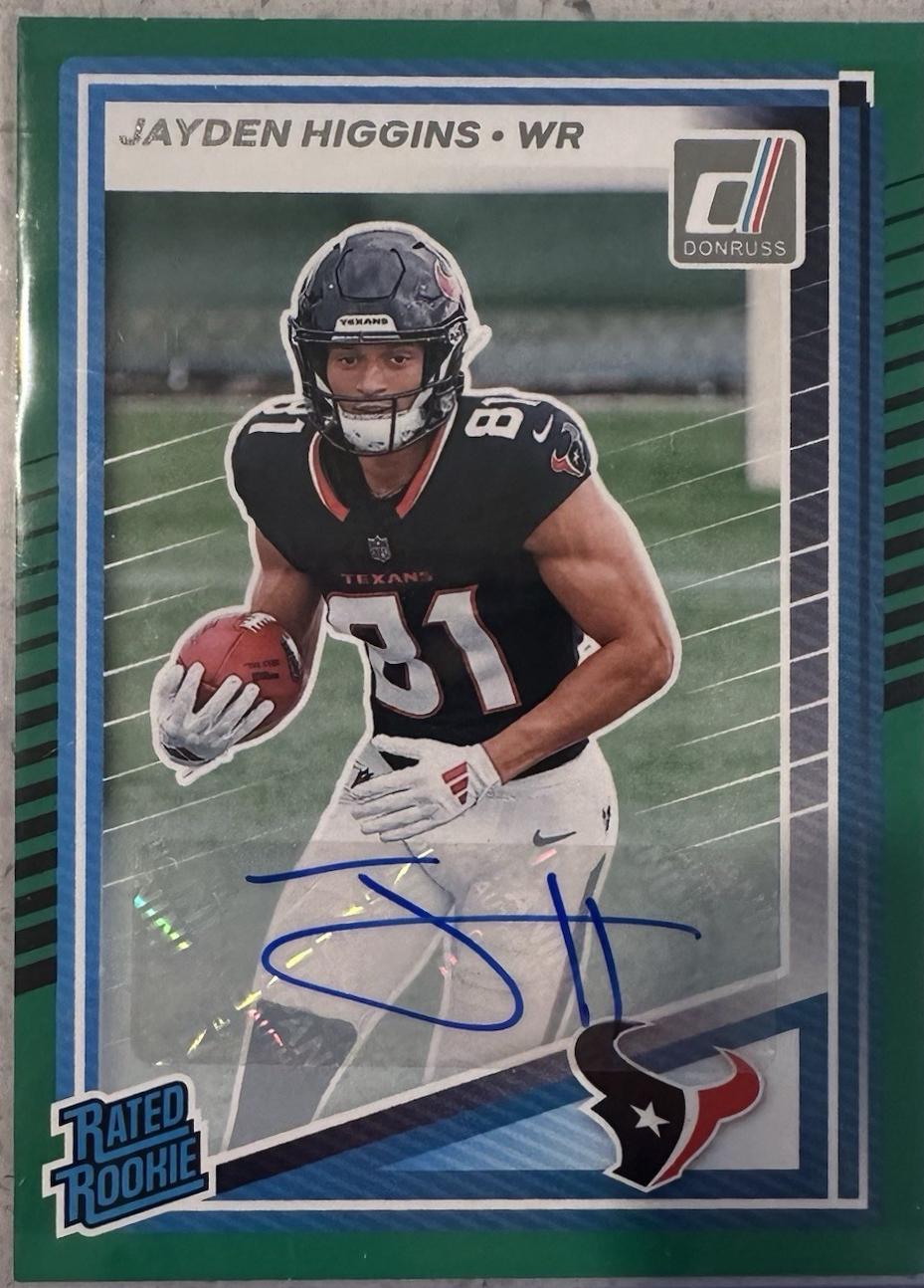 2025 Panini Donruss Jayden Higgins [Green Autograph] #334 card