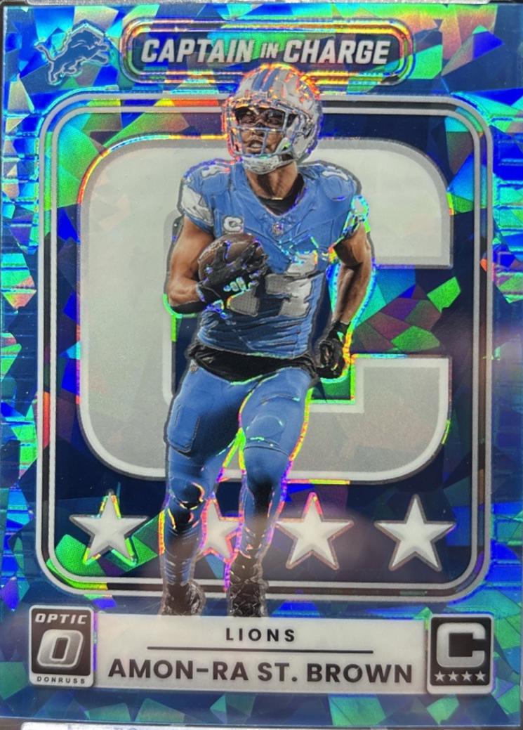 2025 Panini Donruss Optic Captain in Charge Amon-Ra St. Brown [Ice] #2 card