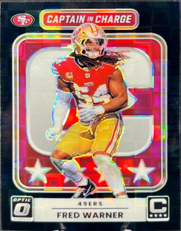 2025 Panini Donruss Optic Captain in Charge Fred Warner [Black Pandora] #7 card