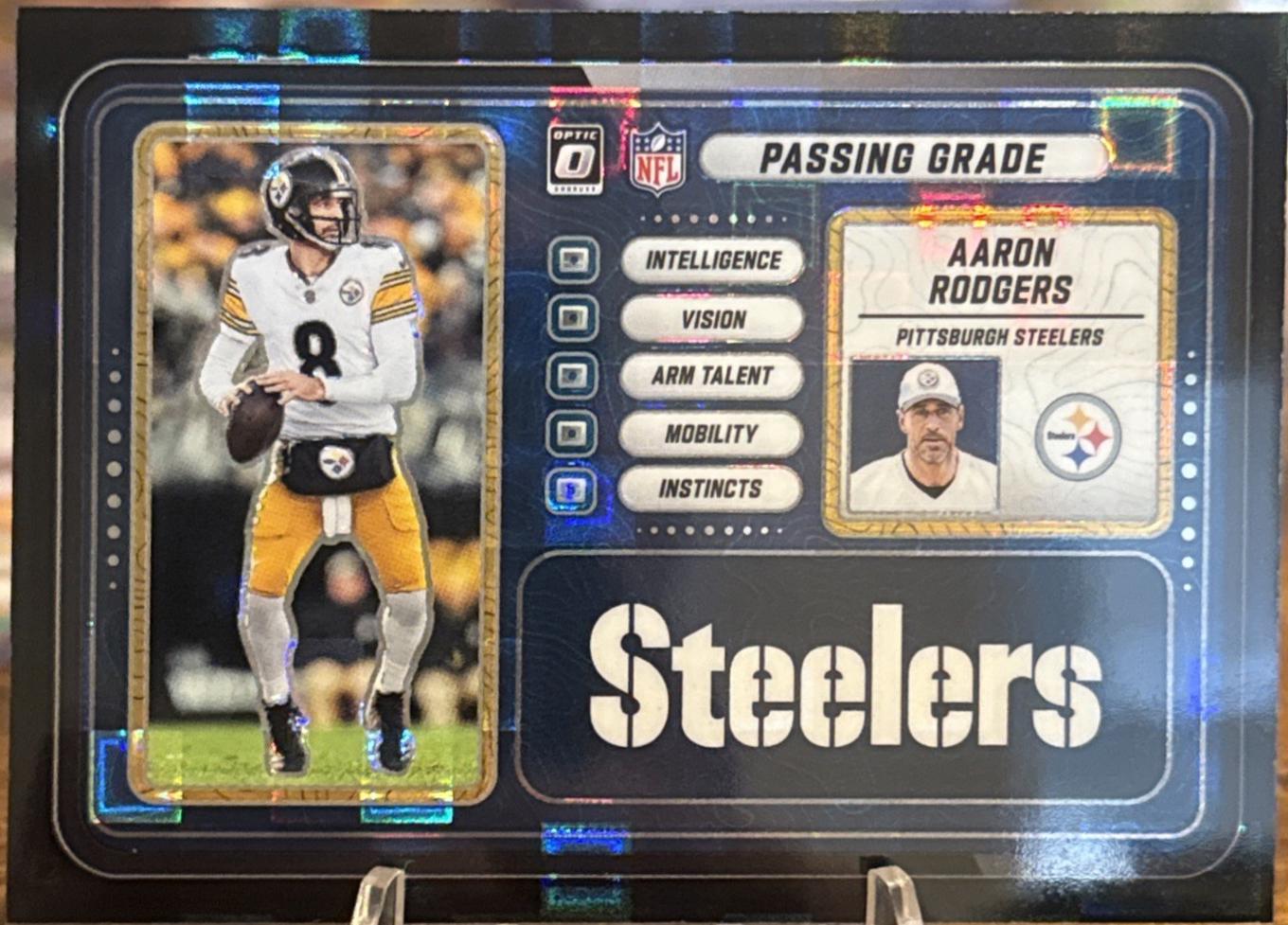 2025 Panini Donruss Optic Passing Grade Aaron Rodgers [Black Pandora] #8 card