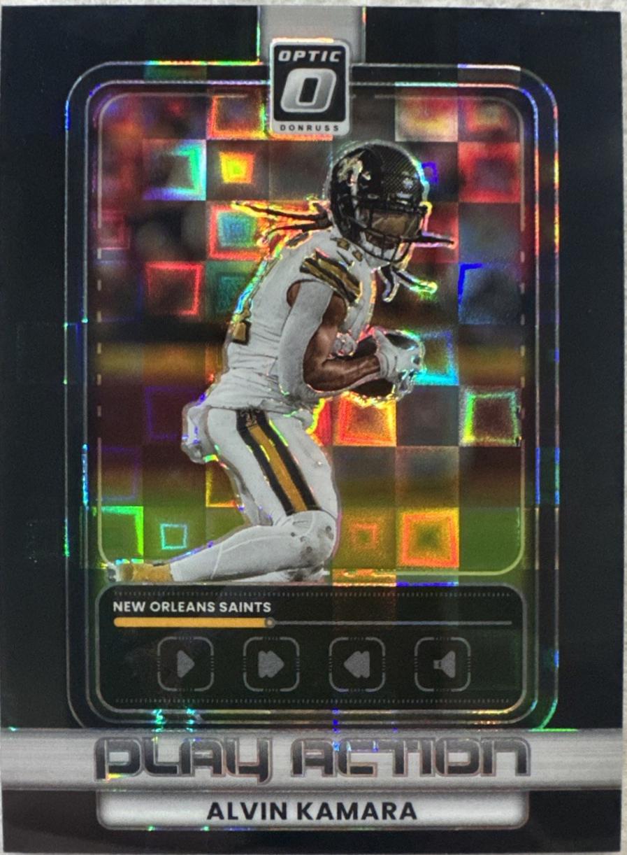 2025 Panini Donruss Optic Play Action Alvin Kamara [Black Pandora] #5 card