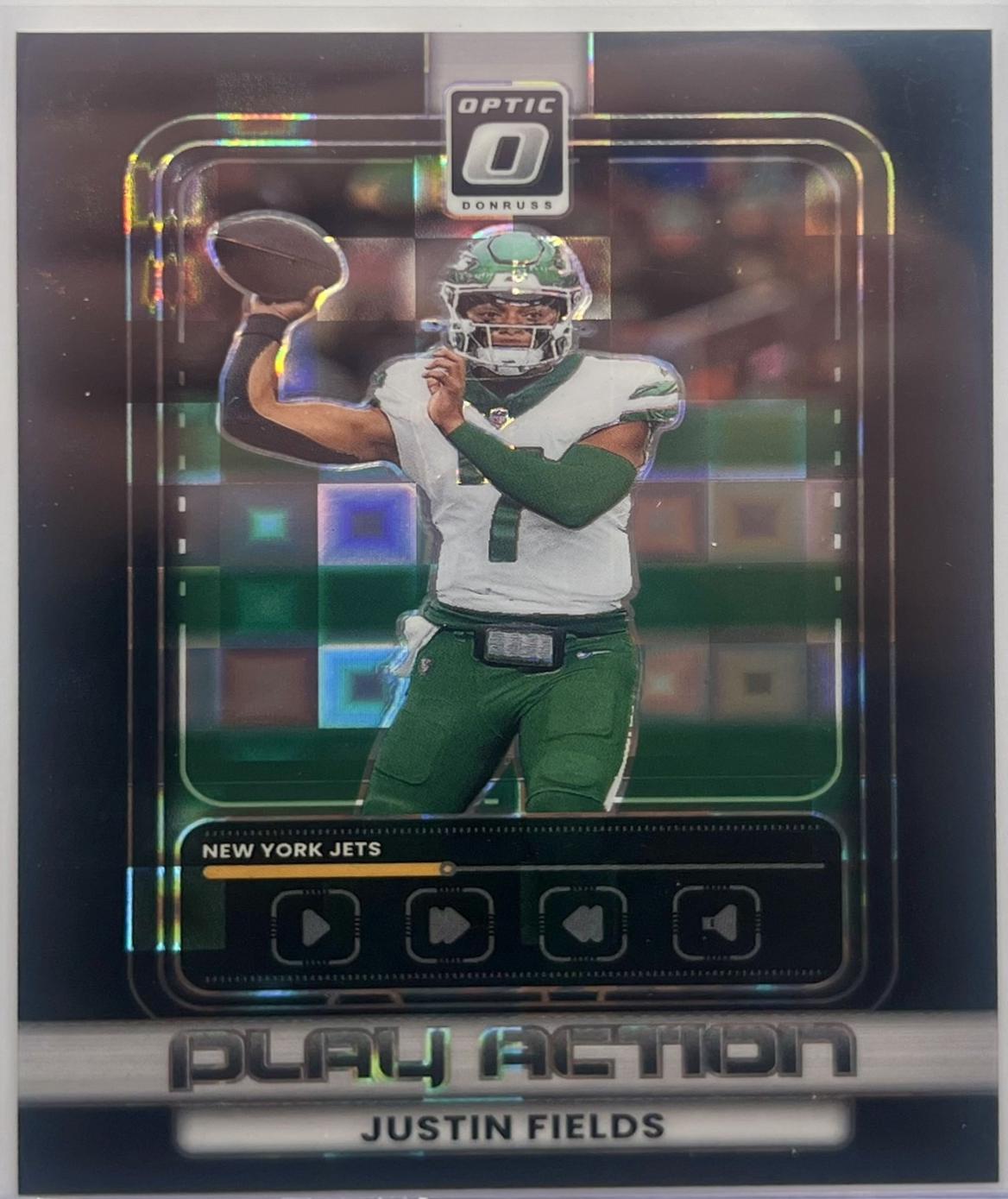2025 Panini Donruss Optic Play Action Justin Fields [Black Pandora] #17 card
