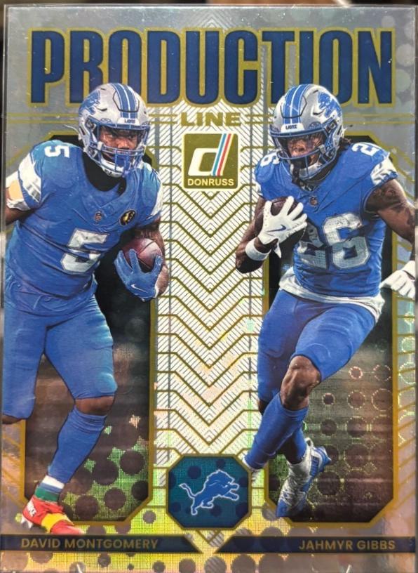 2025 Panini Donruss Production Line David Montgomery / Jahmyr Gibbs #2 card