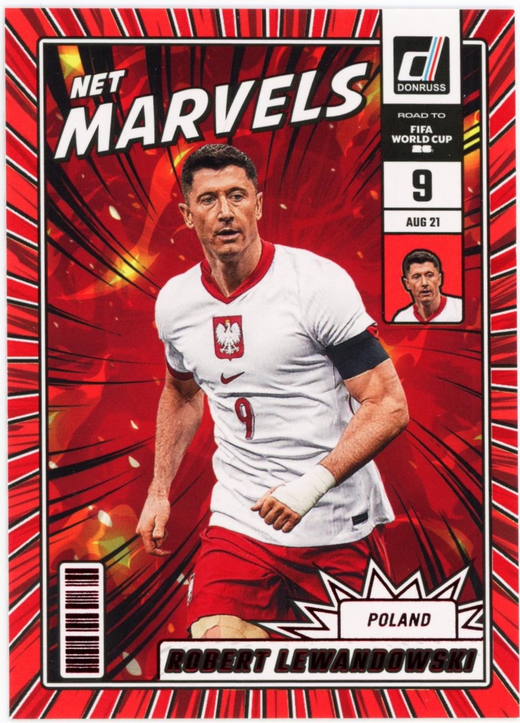 2025 Panini Donruss Road to FIFA Net Marvels Robert Lewandowski [Red] #7 card