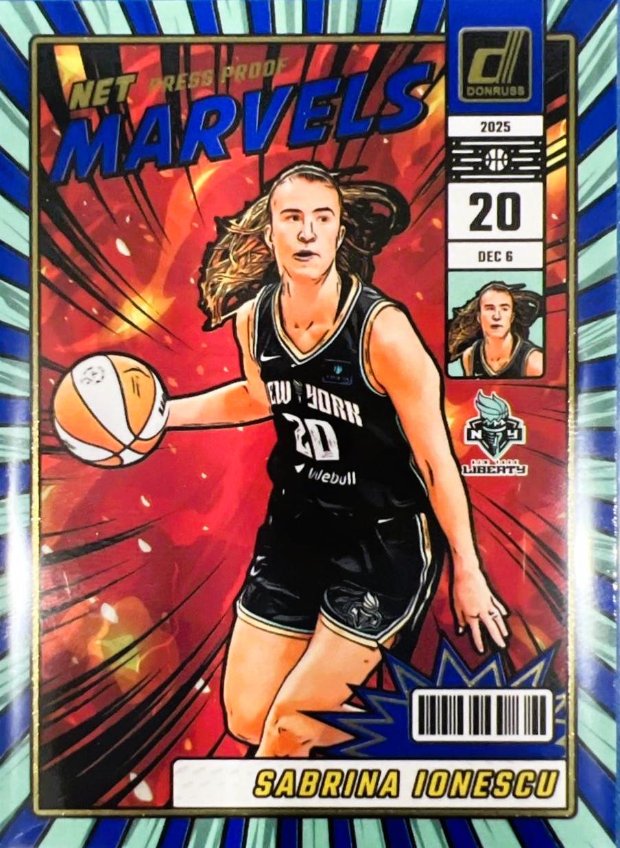 2025 Panini Donruss WNBA Net Marvels Sabrina Ionescu [Press Proof Blue] #7 card