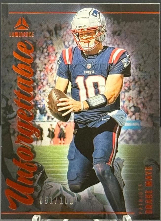 2025 Panini Luminance Unforgettable Drake Maye [Orange] #11 card