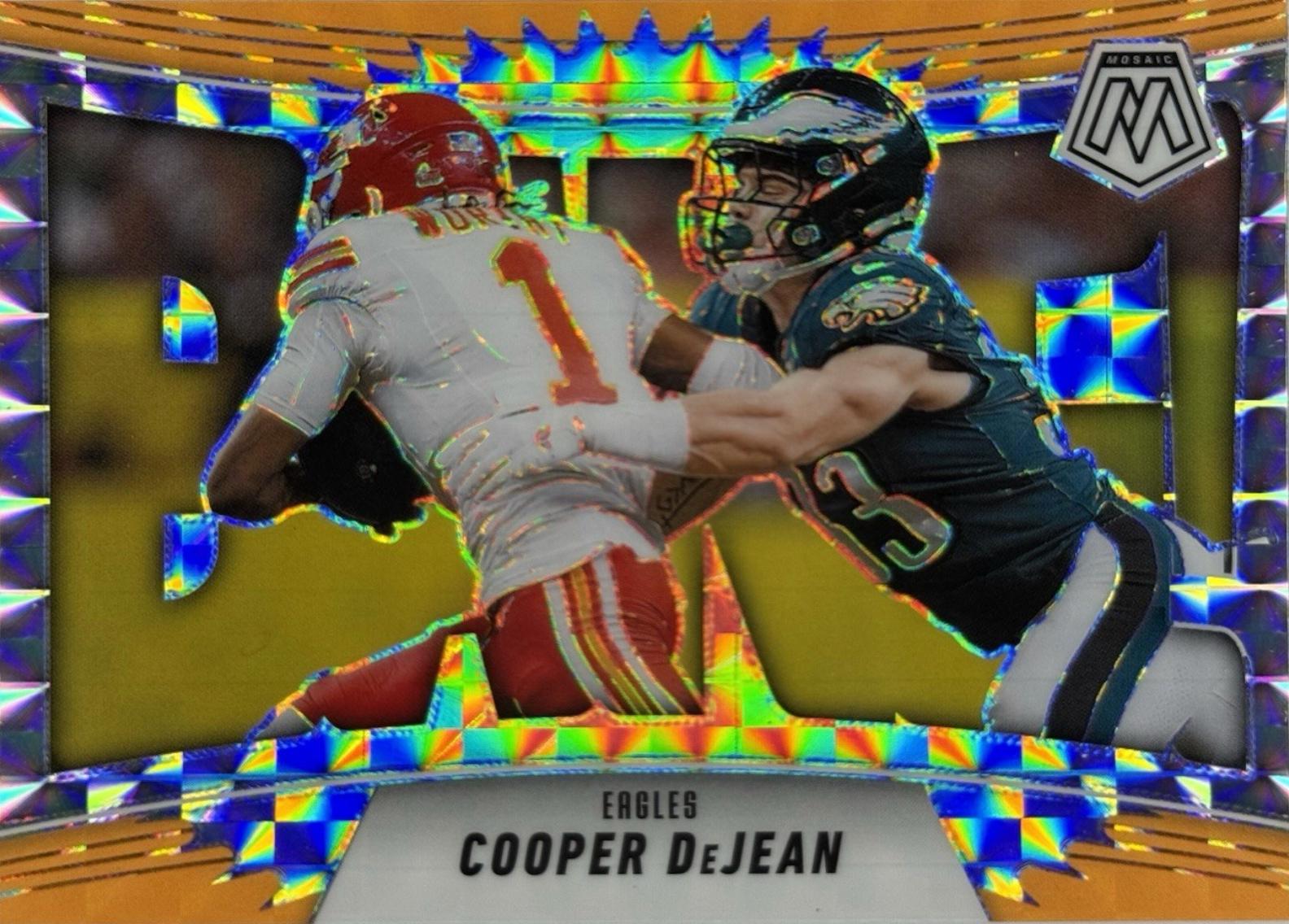 2025 Panini Mosaic Bang Cooper DeJean [Mosaic Orange Fluorescent] #9 card