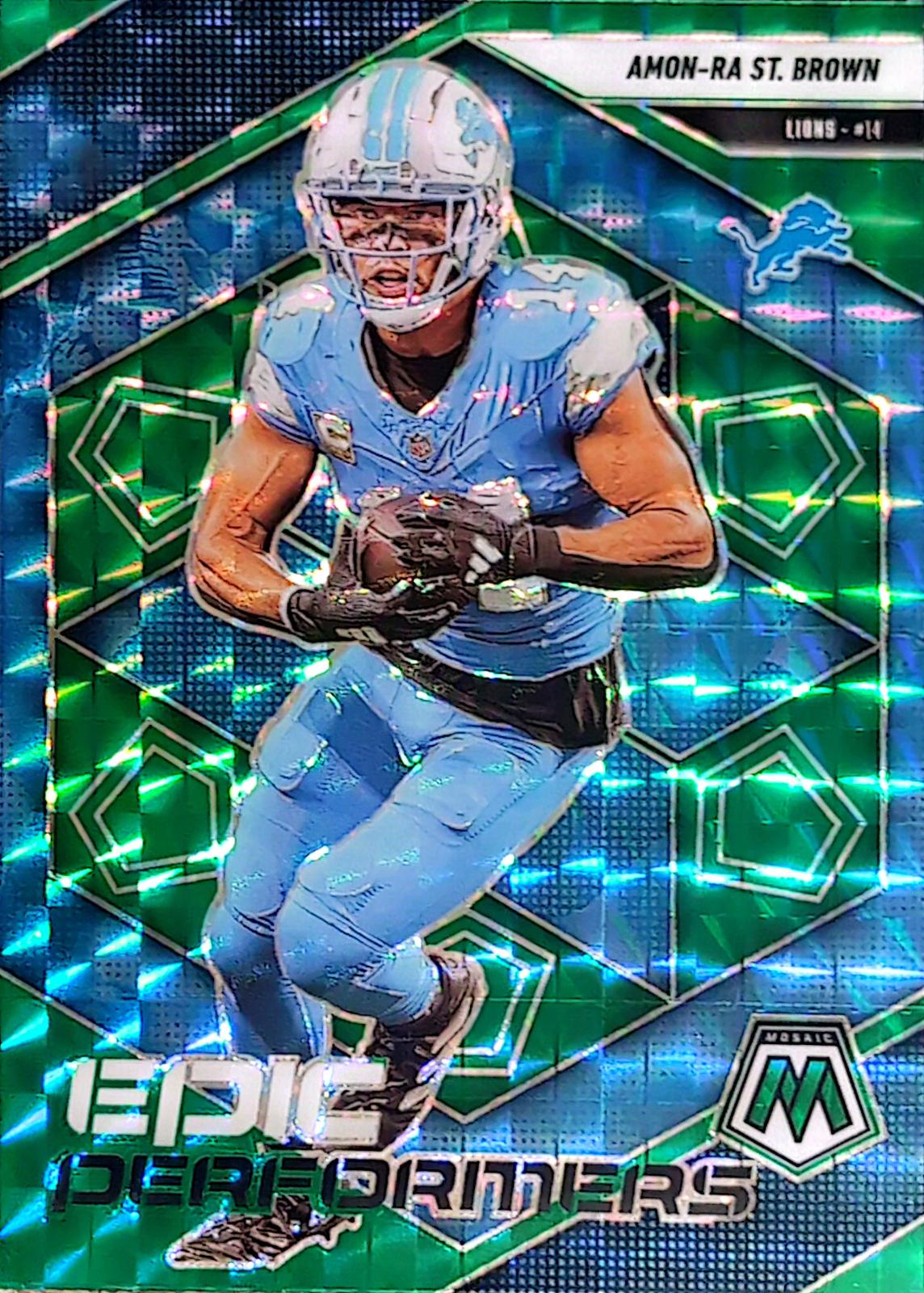 2025 Panini Mosaic Epic Performers Amon-Ra St. Brown [Mosaic Green] #5 card