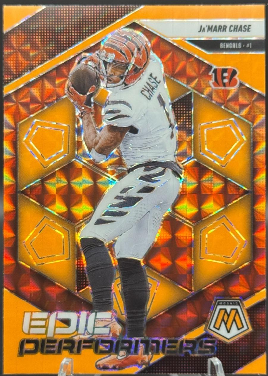 2025 Panini Mosaic Epic Performers Ja'Marr Chase [Mosaic Orange Fluorescent] #1 card