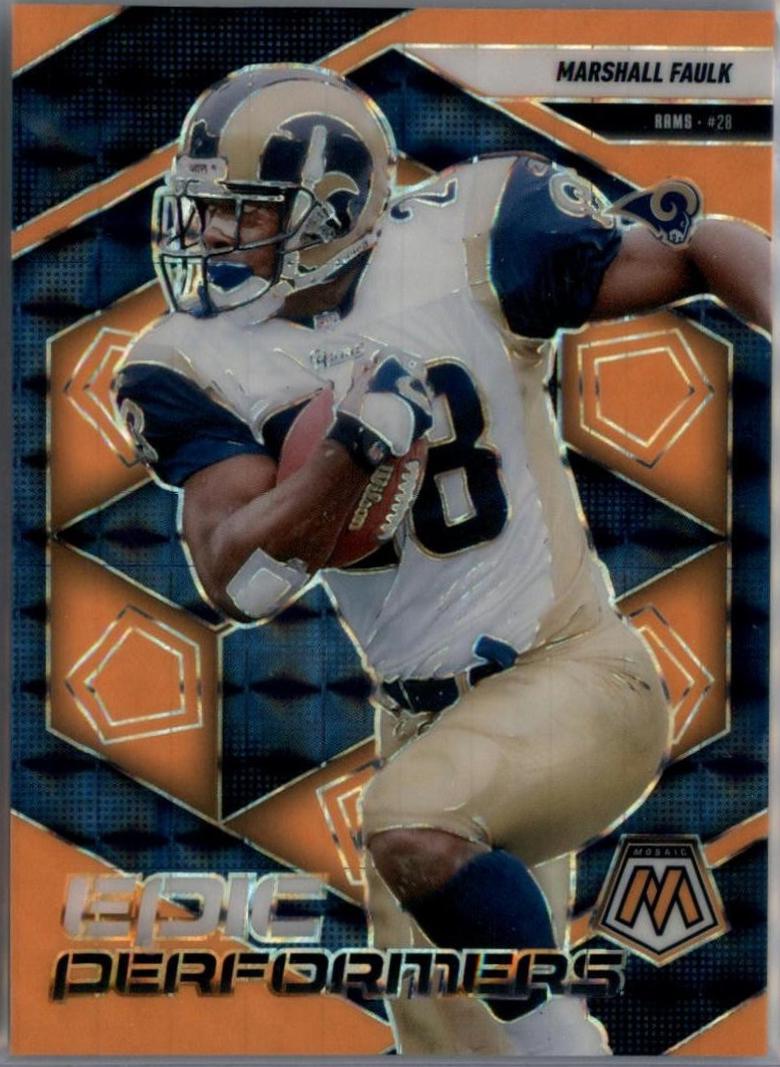 2025 Panini Mosaic Epic Performers Marshall Faulk [Mosaic Orange Fluorescent] #14 card