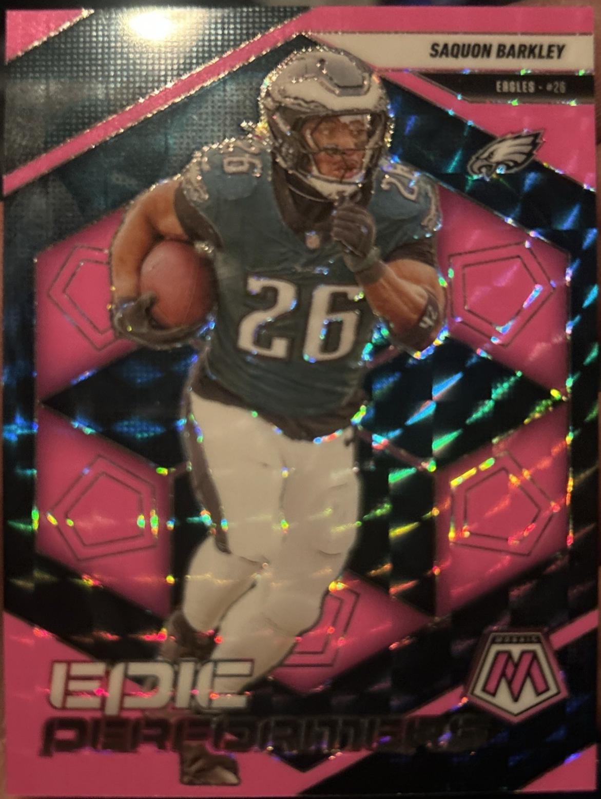 2025 Panini Mosaic Epic Performers Saquon Barkley [Mosaic Pink Fluorescent] #2 card