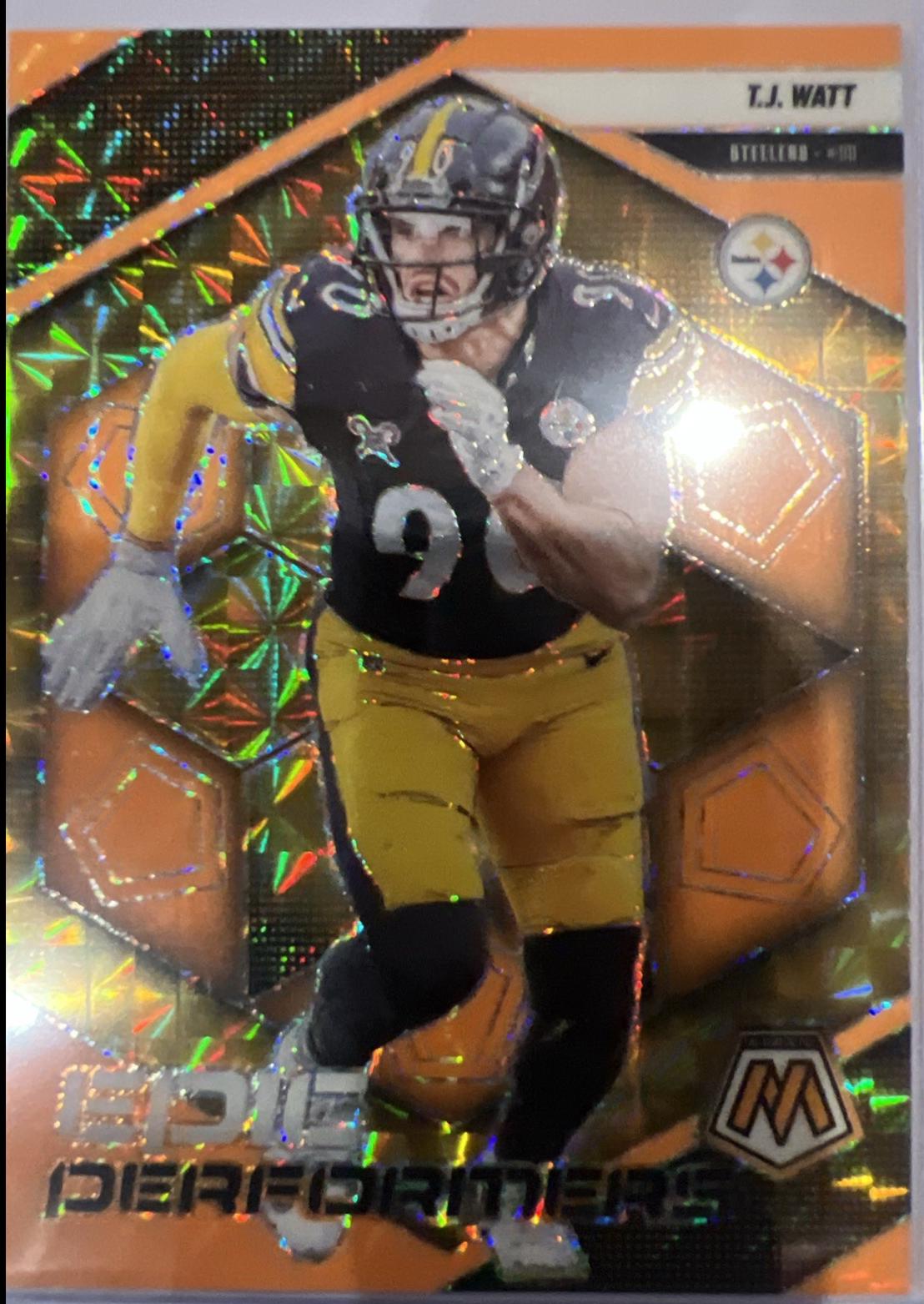 2025 Panini Mosaic Epic Performers T.J. Watt [Mosaic Orange Fluorescent] #12 card