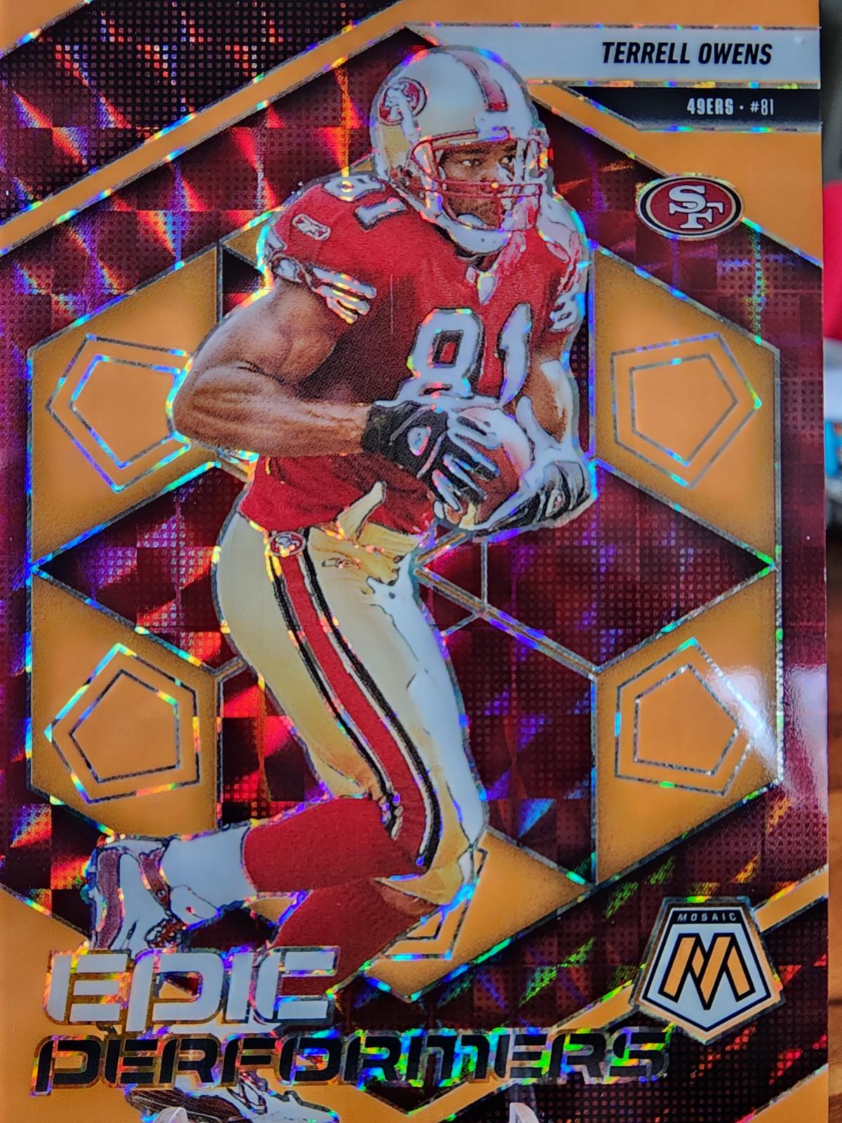 2025 Panini Mosaic Epic Performers Terrell Owens [Mosaic Orange Fluorescent] #18 card