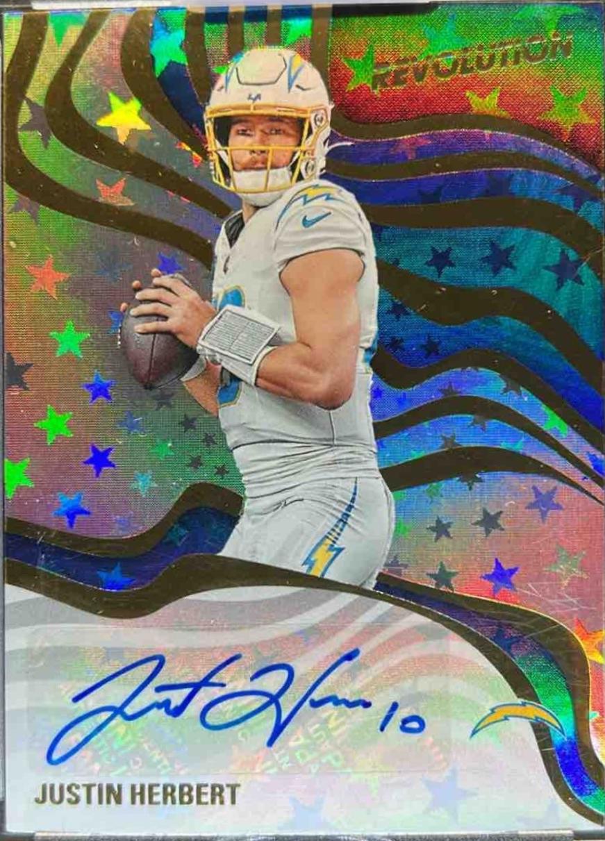 2025 Panini Mosaic In Focus Signature Justin Herbert [Choice Fusion Red Yellow] #2 card