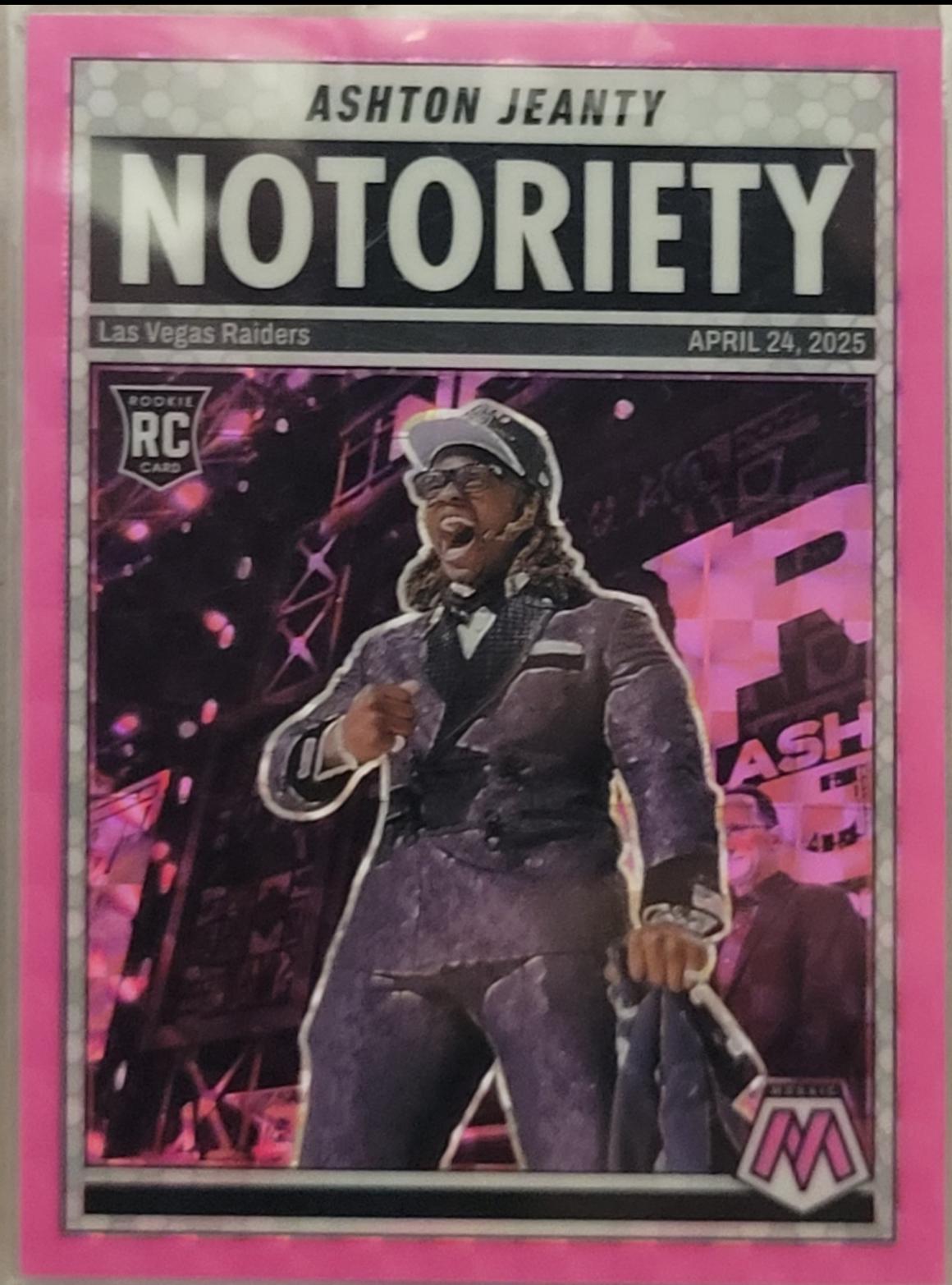 2025 Panini Mosaic Notoriety Ashton Jeanty [Mosaic Pink Fluorescent] #18 card