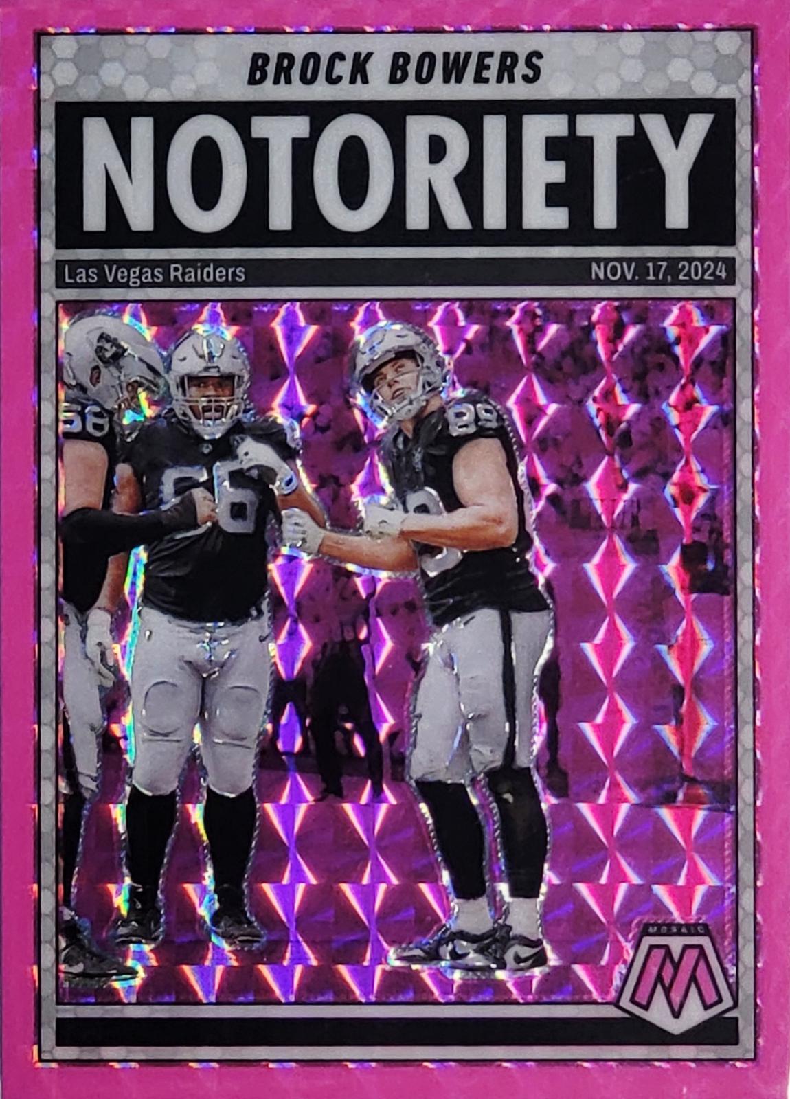 2025 Panini Mosaic Notoriety Brock Bowers [Mosaic Pink Fluorescent] #10 card