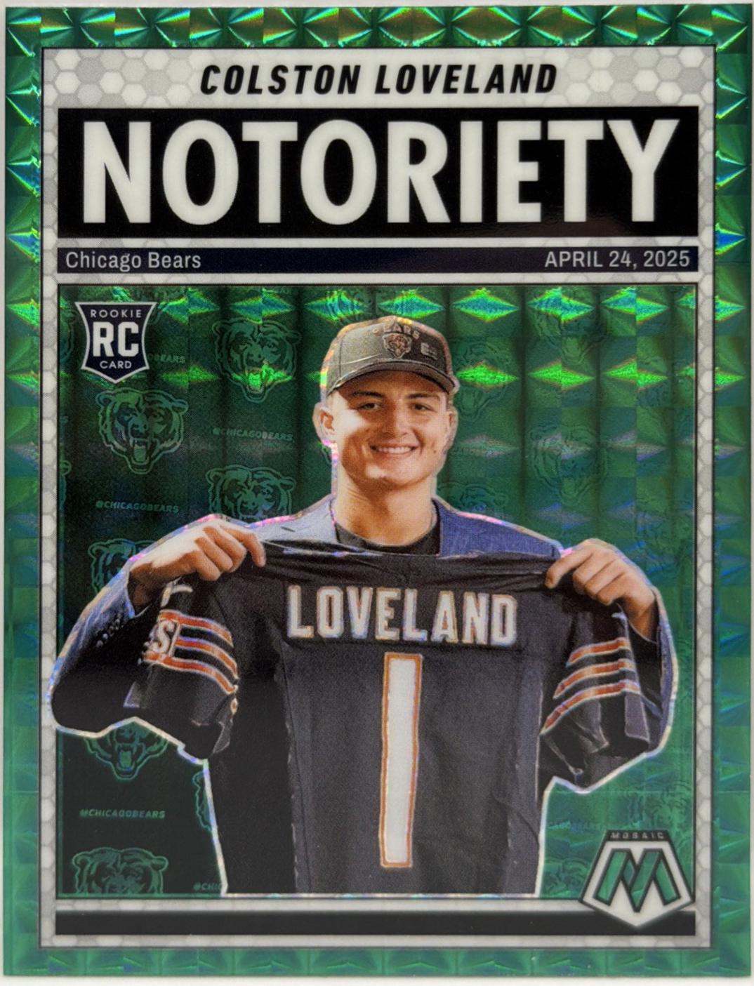 2025 Panini Mosaic Notoriety Colston Loveland [Mosaic Green] #24 card