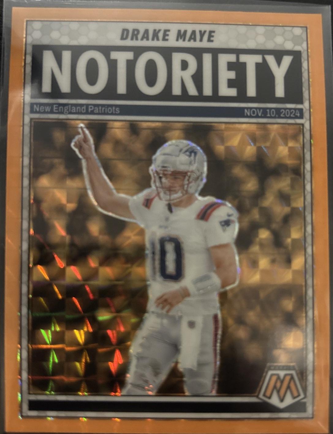 2025 Panini Mosaic Notoriety Drake Maye [Mosaic Orange Fluorescent] #3 card