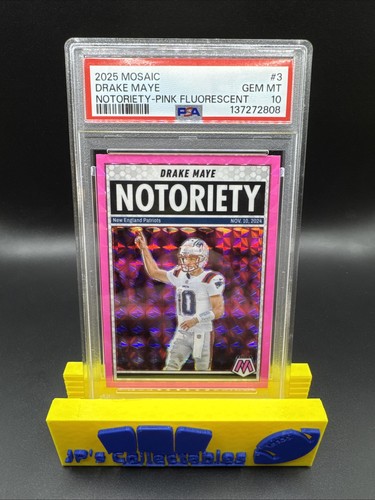 2025 Panini Mosaic Notoriety Drake Maye [Mosaic Pink Fluorescent] #3 card