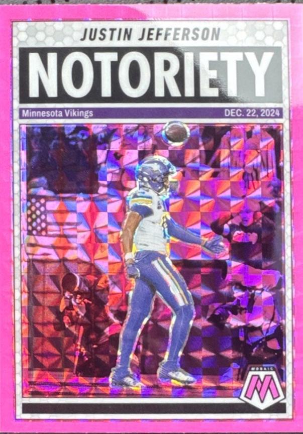 2025 Panini Mosaic Notoriety Justin Jefferson [Mosaic Pink Fluorescent] #6 card